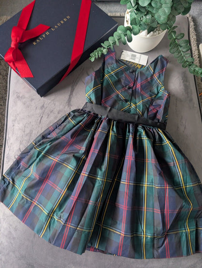 New Ralph Lauren Girls Tartan Plaid Pretty Green Vincenza Dress Gift 6y Rrp £125