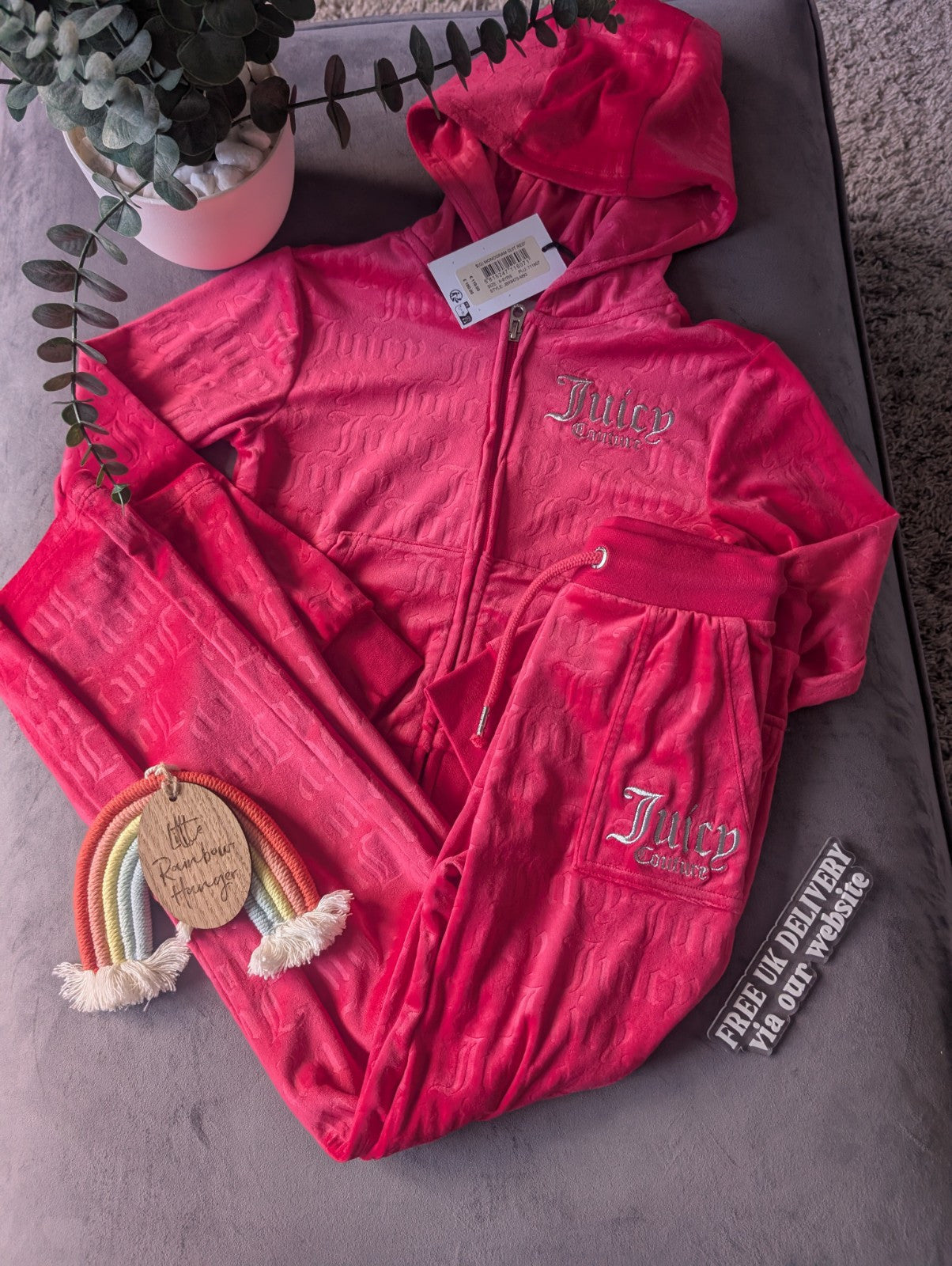 New Stunning Girls Velour Juicy Tracksuit Pink Age 8-9 years Rrp £90 Silver