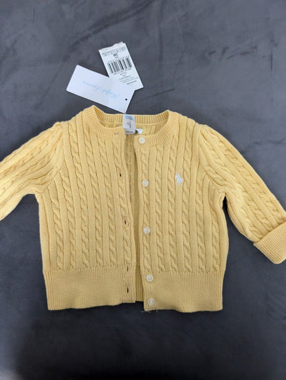 New Ralph Lauren Girls Knitted Cardigan 3months  Gift Smart Buttoned Yellow