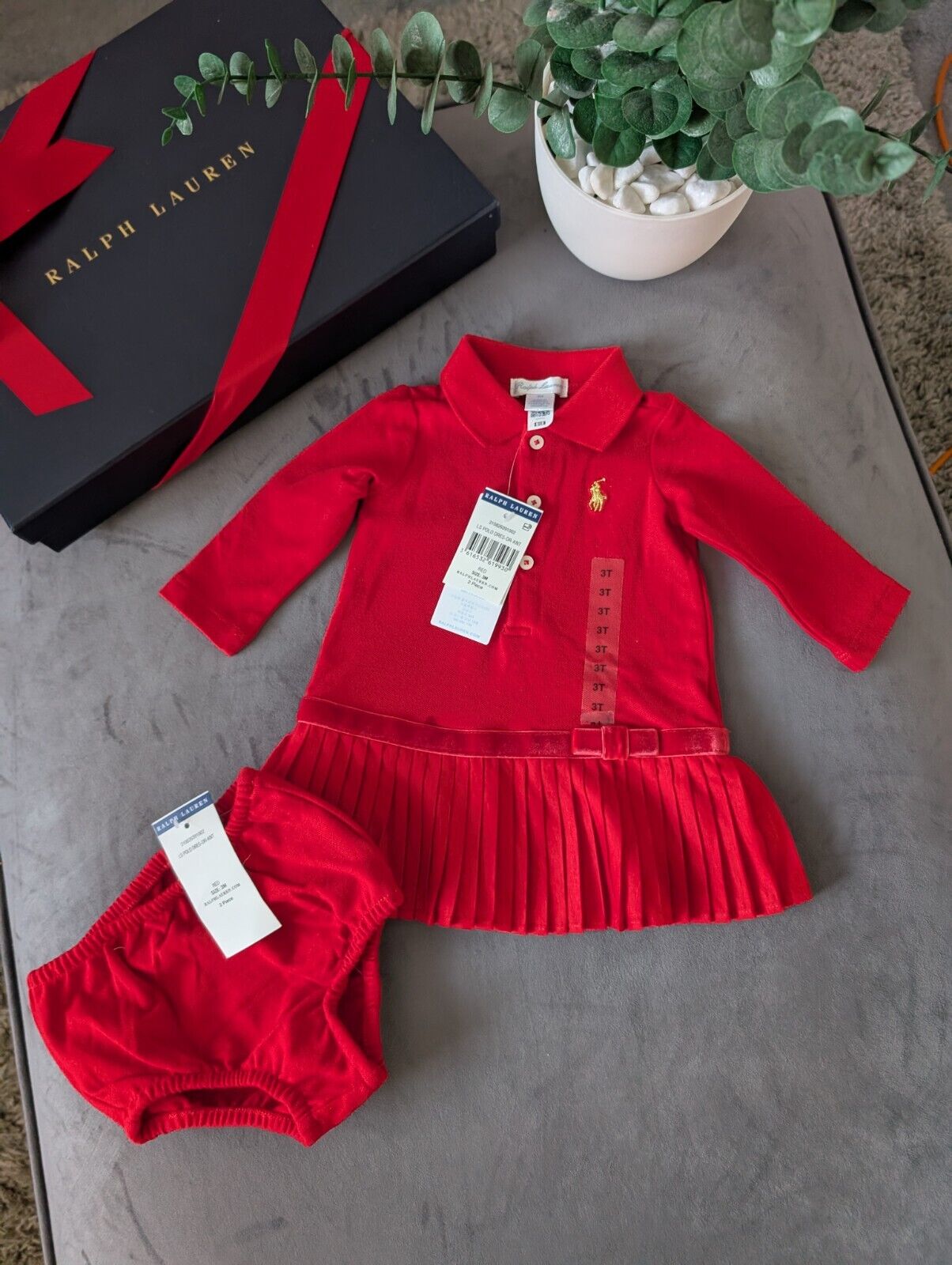 New Ralph Lauren Pleated shirt dress Red Bow 3months Occasion Formal Tennis