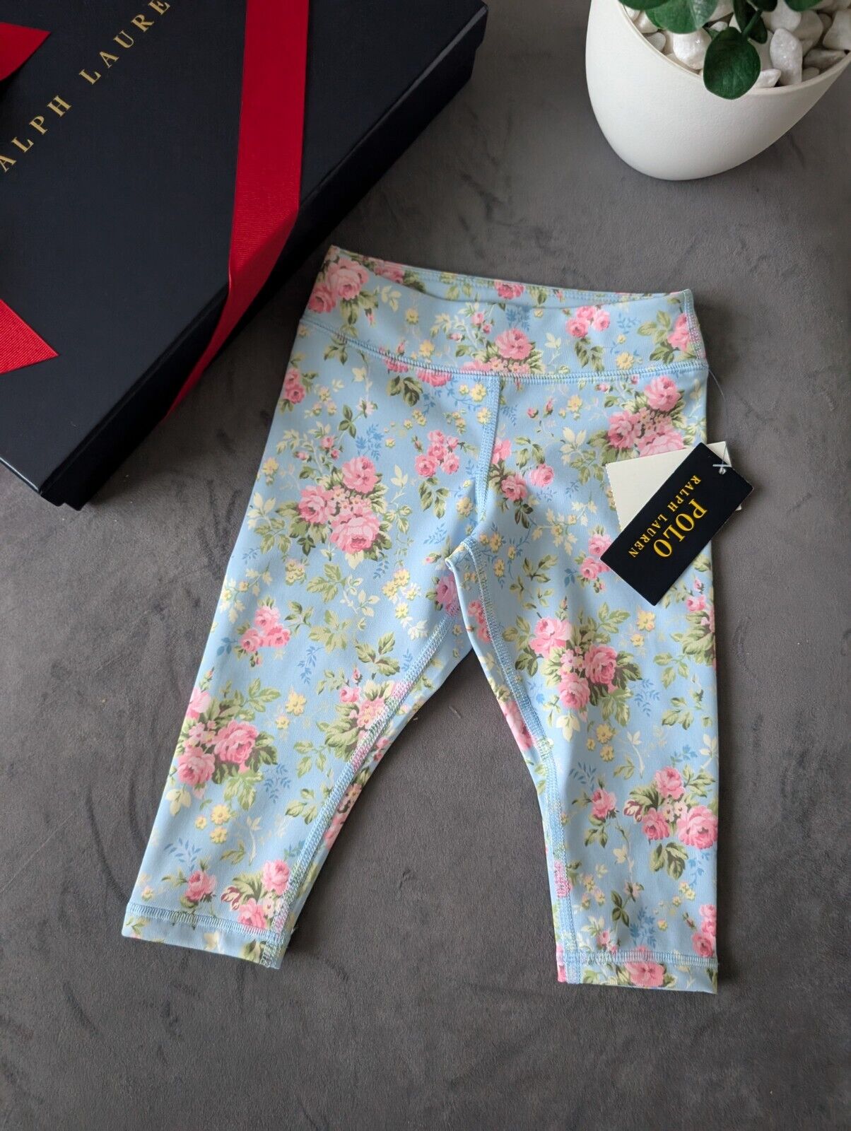 New Ralph Lauren Baby Girls Performance Active Sports Floral Blue Leggings Age 3