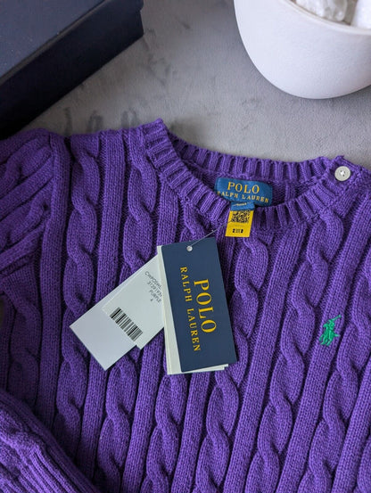 New Polo by Ralph Lauren Cable Knit Jumper Purple Boys 4 Years Gift Winter