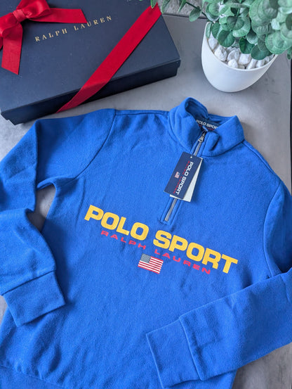 New Ralph Lauren Boys Tracksuit Top Blue 1/4 Zip Polo Sport 10-12y Gift Blue