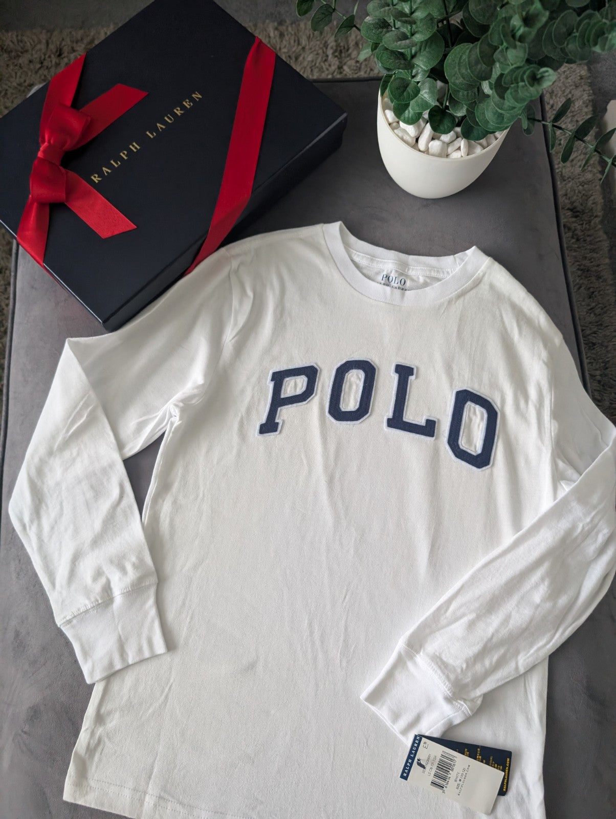 New Ralph Lauren Boys White Smart Pony Logo Ralph T Shirt Long Sleeve 10-12yrs