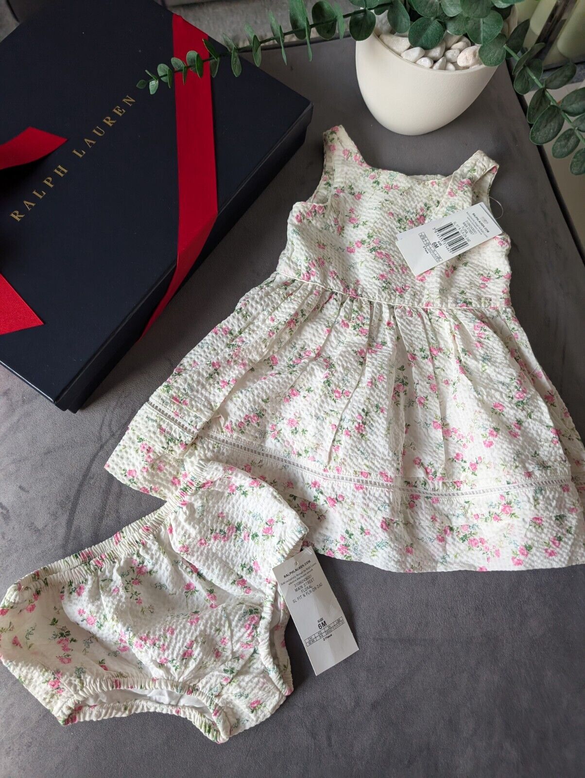 New Ralph Lauren Baby Girls Seersucker Floral Dress Occasion Pretty 6m pretty Gift