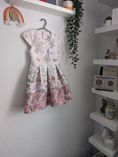 New REISS Butterfly Floral PRINTED SCUBA DRESS 7-8y Gift Pink Occasion Spring