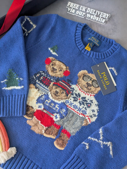 New Ralph Lauren Cotton/Wool Blend Polo Holiday Family Bear Knit Jumper 5-6Yrs