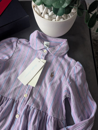 New Ralph Lauren Baby Girl Oxford Mesh Dress & Bloomer Lilac White 12-18m Gift