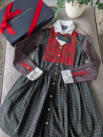 New Ralph Lauren Girls Fun Red Tartan Dress Light Weight Oxford 6-7yrs Occasion