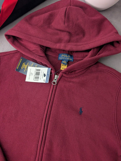 New Ralph Lauren Burgundy Film Zip Unisex Hoodie Size Kids 6-7 Yrs Gift Jumper