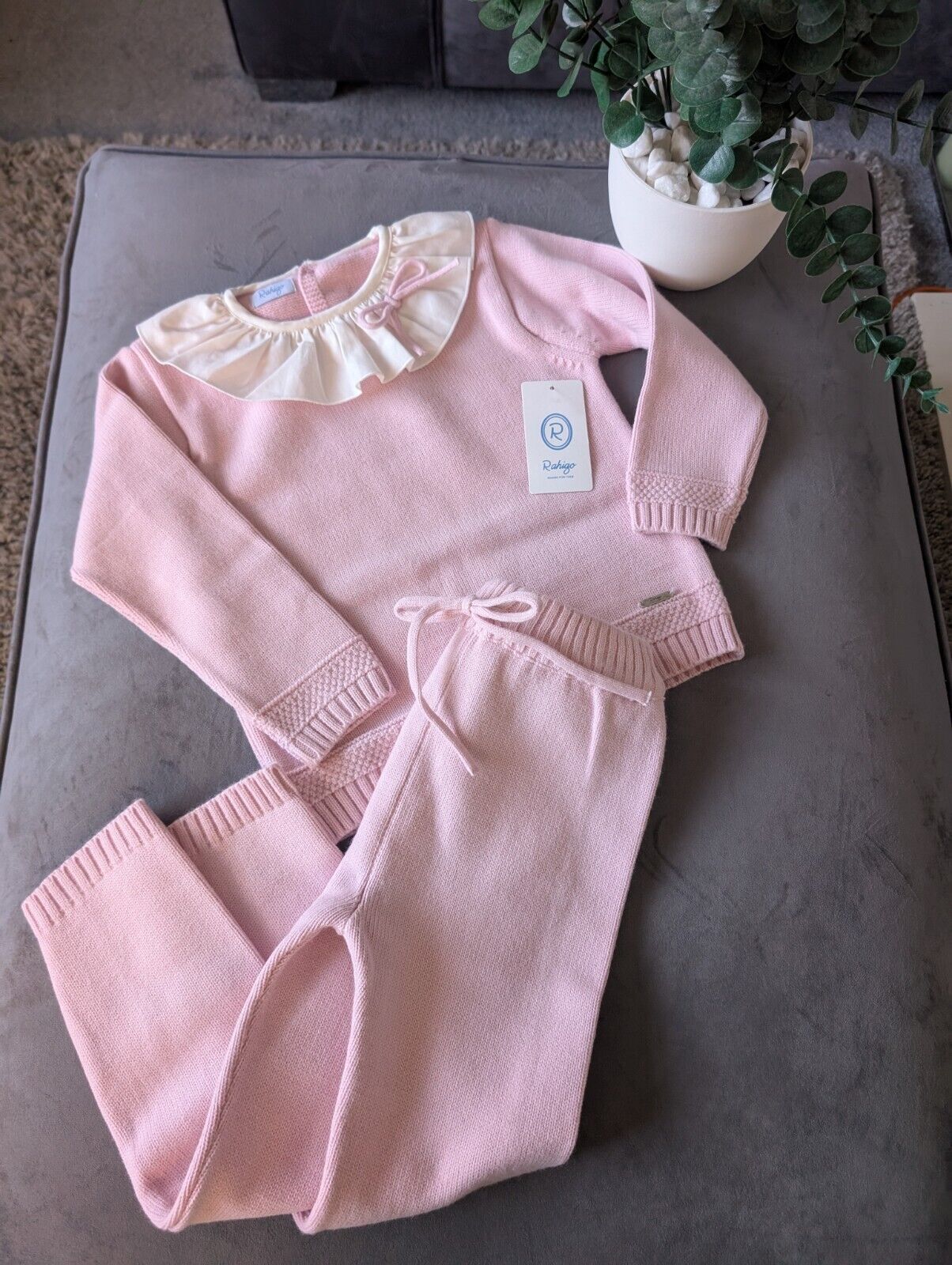 New Stunning Pink Knit Girls Rahigo Set Age 4-5 Warm Frill Bow Pretty Gift