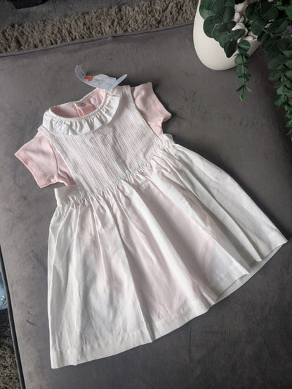 New Gorgeous Laranjinha Girls Age 12-18m Pink  White 2 In 1 Baby Dress Gift Fril