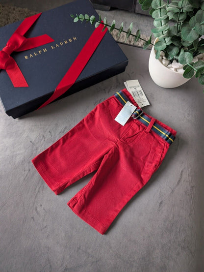 New Ralph Lauren Baby Boys Smart Chino Trousers Belted Gift Occasion 0-3m Red