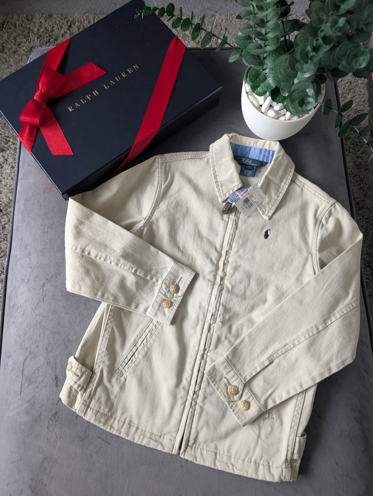 New Polo Ralph Lauren Jacket Boys Beige Sand Zip Up Chinos Style Cute Jacket 7yr