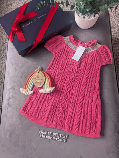 New Stunning Polo Ralph Lauren Cable Knit Pink Pretty Dress 18-24m Gift Spring