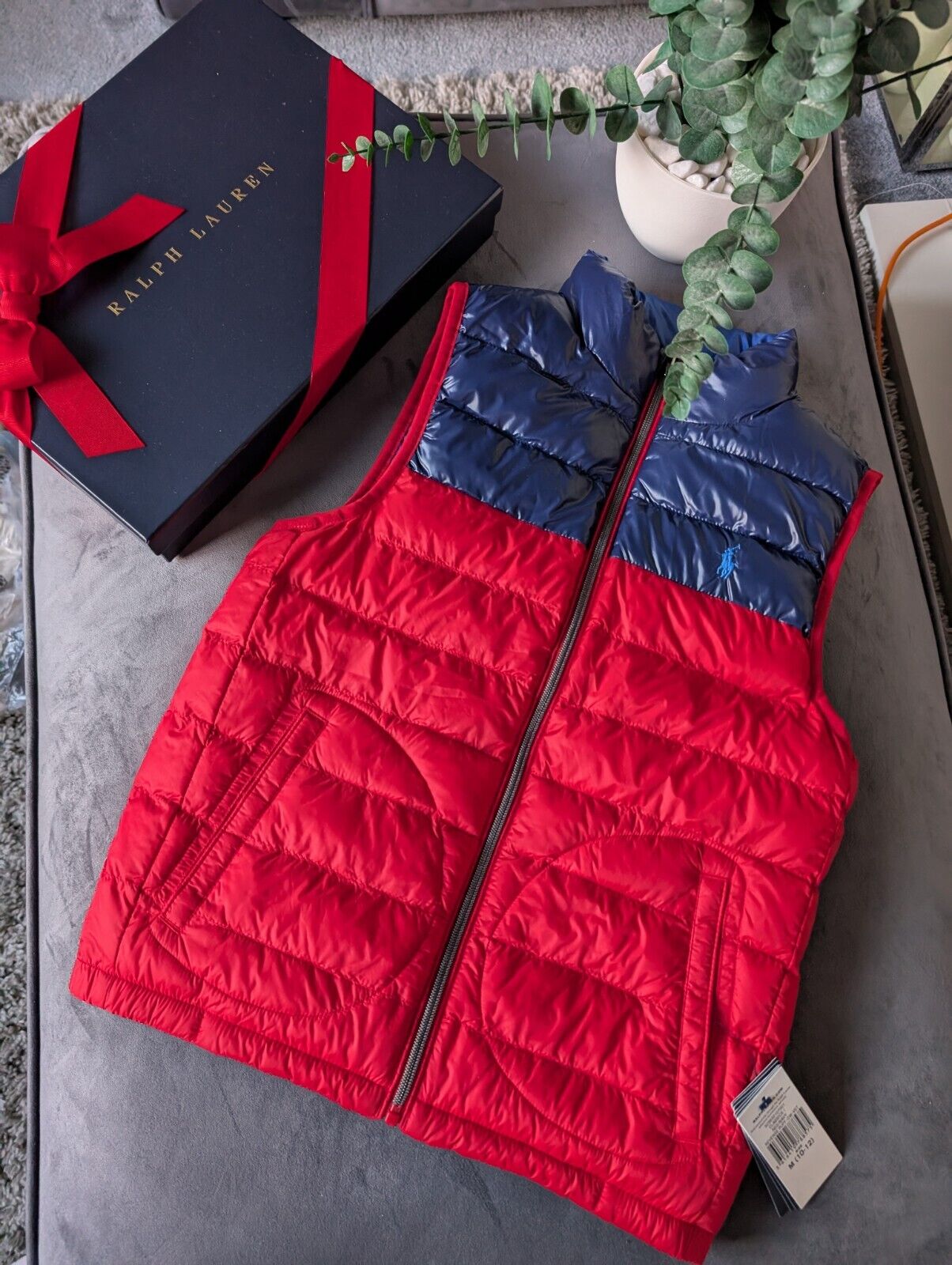 New Ralph Lauren Boys Reversible Red Blue Gilet Bodywarmer 8-10y Puffer £129