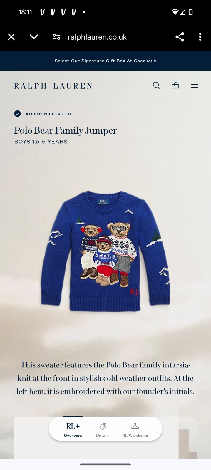 New Ralph Lauren Cotton/Wool Blend Polo Holiday Family Bear Knit Jumper 5-6Yrs