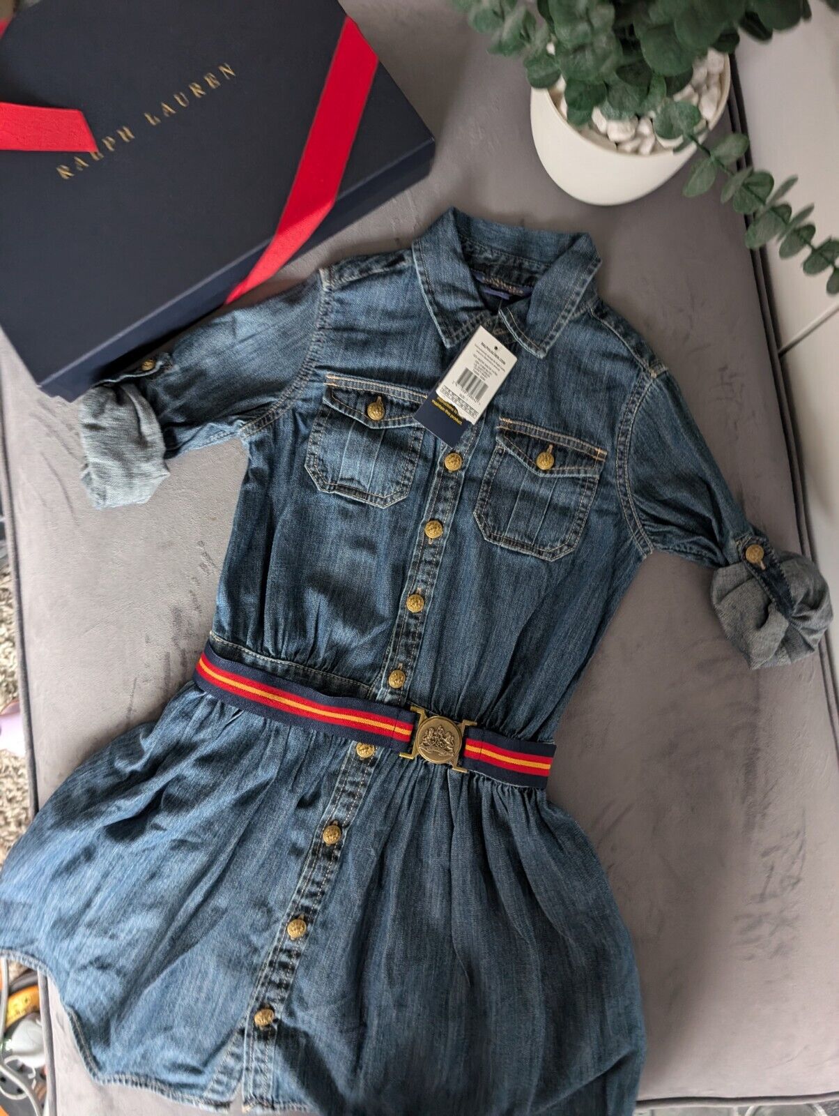 New Ralph Lauren girls denim style shirt dress belted occasion 7 Yrs occasion smart gift