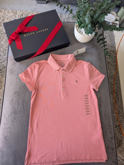 New Ralph Lauren Girls Polo Shirt Short Sleeve Pink Age 12-14 Smart Casual Pony