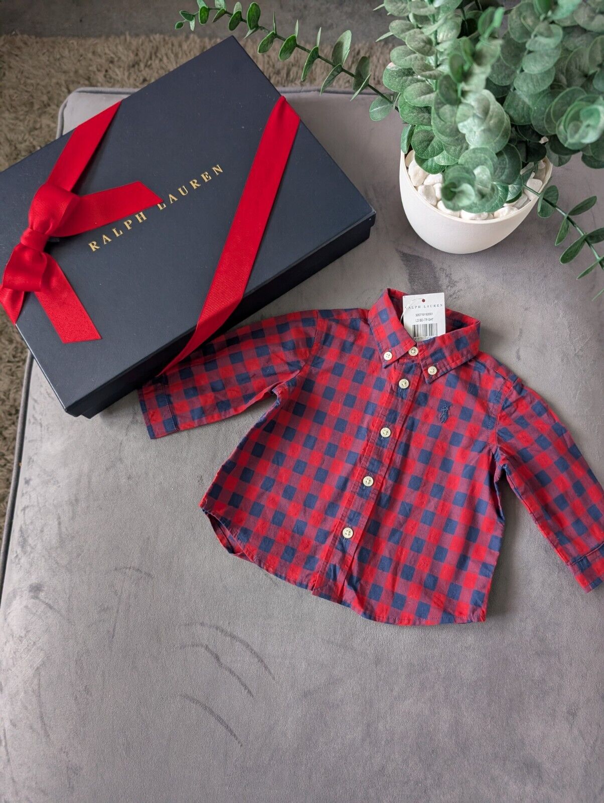 New Ralph Lauren Baby Boy Checked Shirt Smart Occasion Gift Age 3m Red L Sleeve