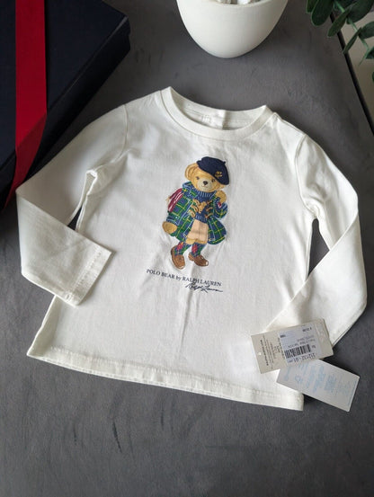 New Cute Gift Ralph Lauren girls White  polo bear T-Shirt Bear In Dress 18m