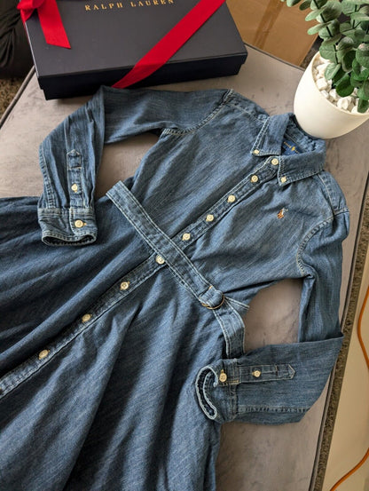 Vgc Ralph Lauren girls denim style shirt dress belted occasion 7 Yrs Winter occasion