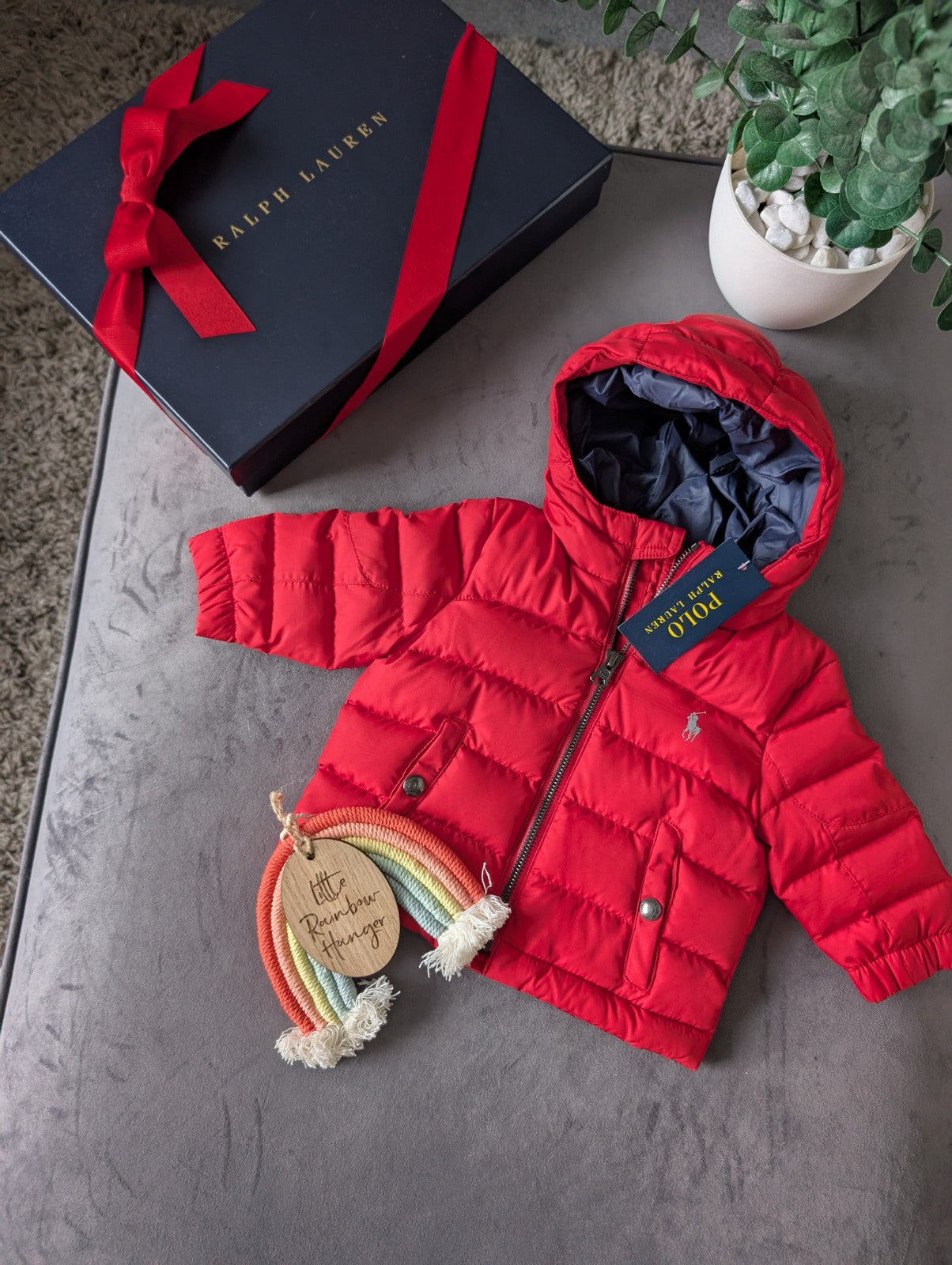 New Ralph Lauren Boys Polo Red Down Filled Jacket Puffer Coat Smart Warm 3-6m