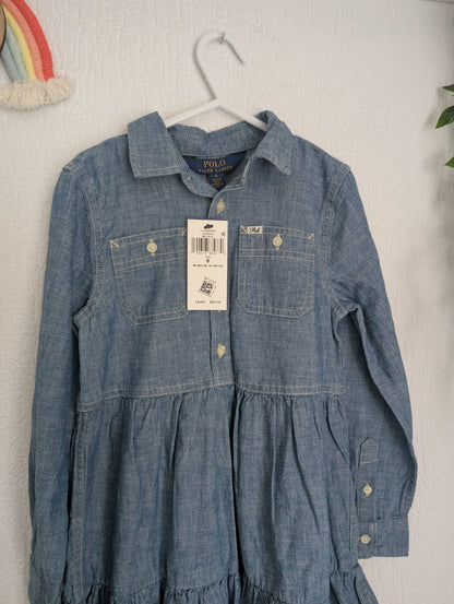 New Ralph Lauren girls denim style shirt dress occasion 5-6yr Tiered Smock Girls