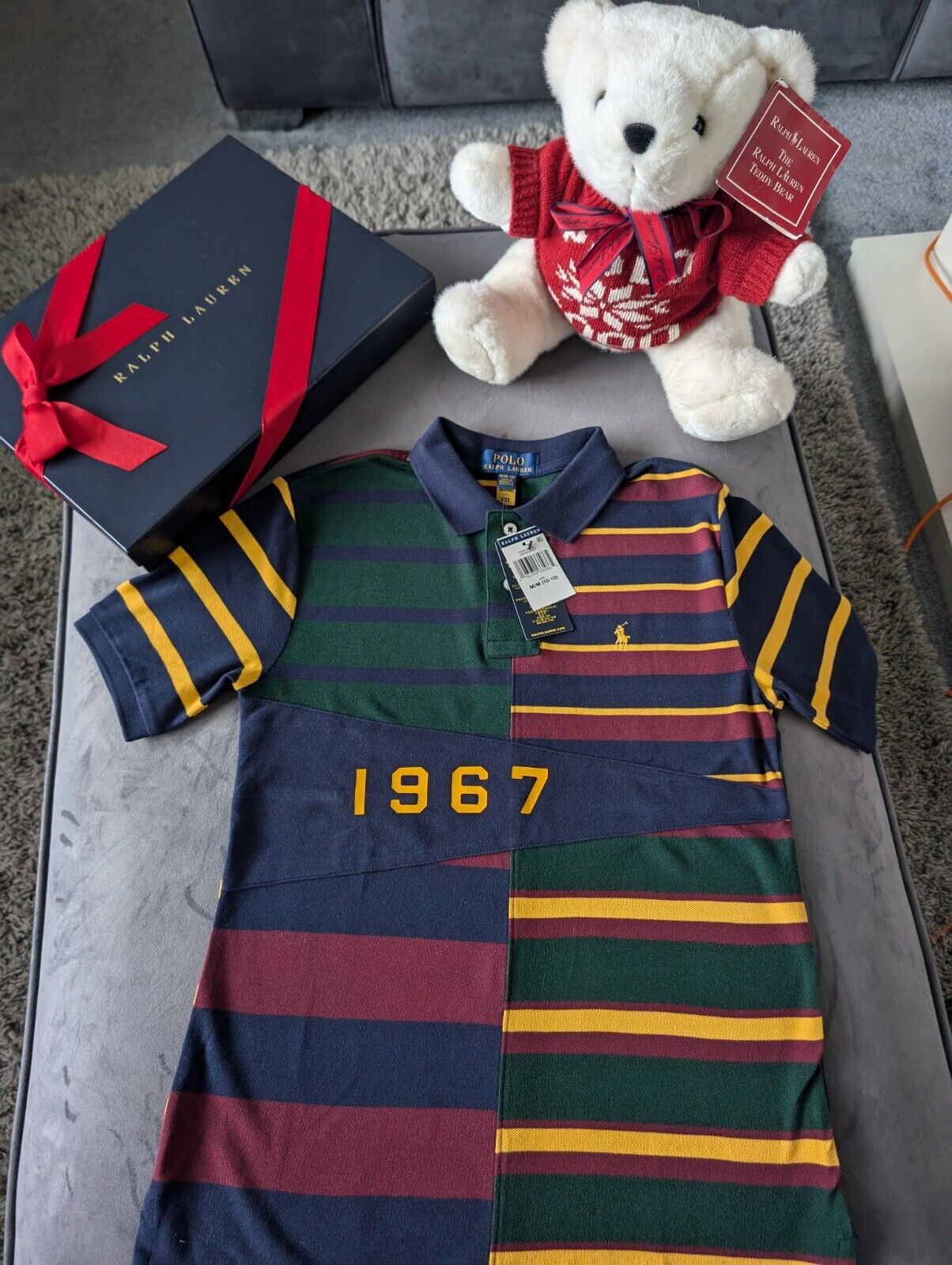 New Ralph Lauren Boys Multi Colored Striped Smart Polo Shirt Gift M 10-12yr