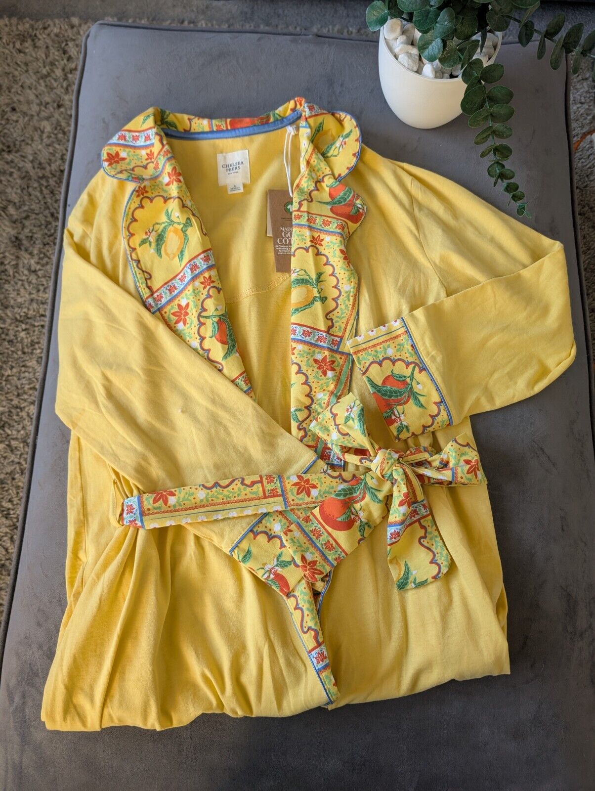 Chelsea Peers  Cotton Yellow Robe Dressing Gown Size XXS UK6 Bnwt lemons design