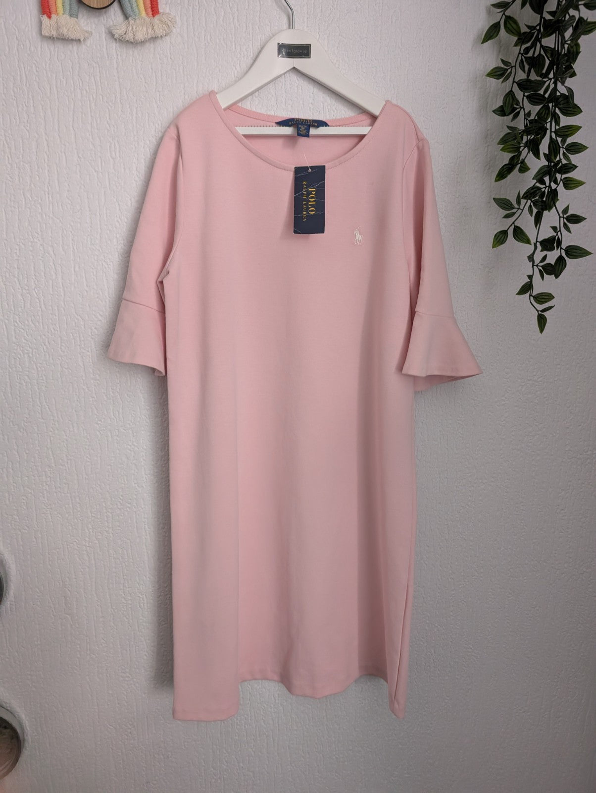 New Polo Ralph Lauren Girls Dress 16 XL (12y)Pink  Fril Sleeve Ponte Knit Dress