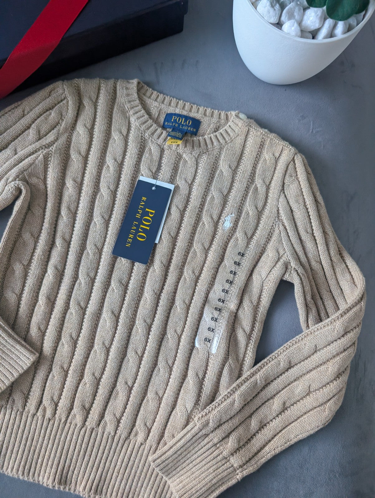 New Boys Ralph Lauren Beige cable knit long sleeve jumper Smart Casual Gift 6-7y