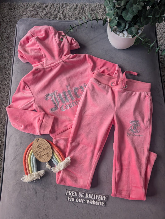 New Stunning Girls Velour Juicy Tracksuit Pink Age 3-4 years Rrp £90 Silver