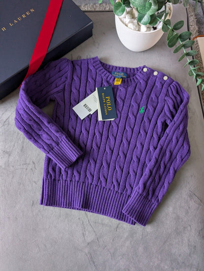 New Polo by Ralph Lauren Cable Knit Jumper Purple Boys 4 Years Gift Winter