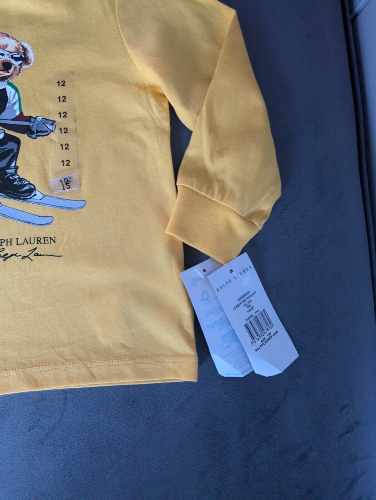 New Polo Ralph Lauren Unique Ski Yellow Polo Bear Long Sleeve T-Shirt 12-18m