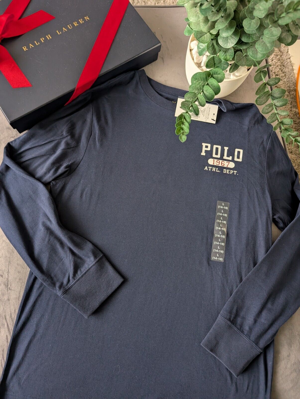 New Ralph Lauren Boys Blue Navy Long Sleeve Light T Shirt 14-16y Gift Logo