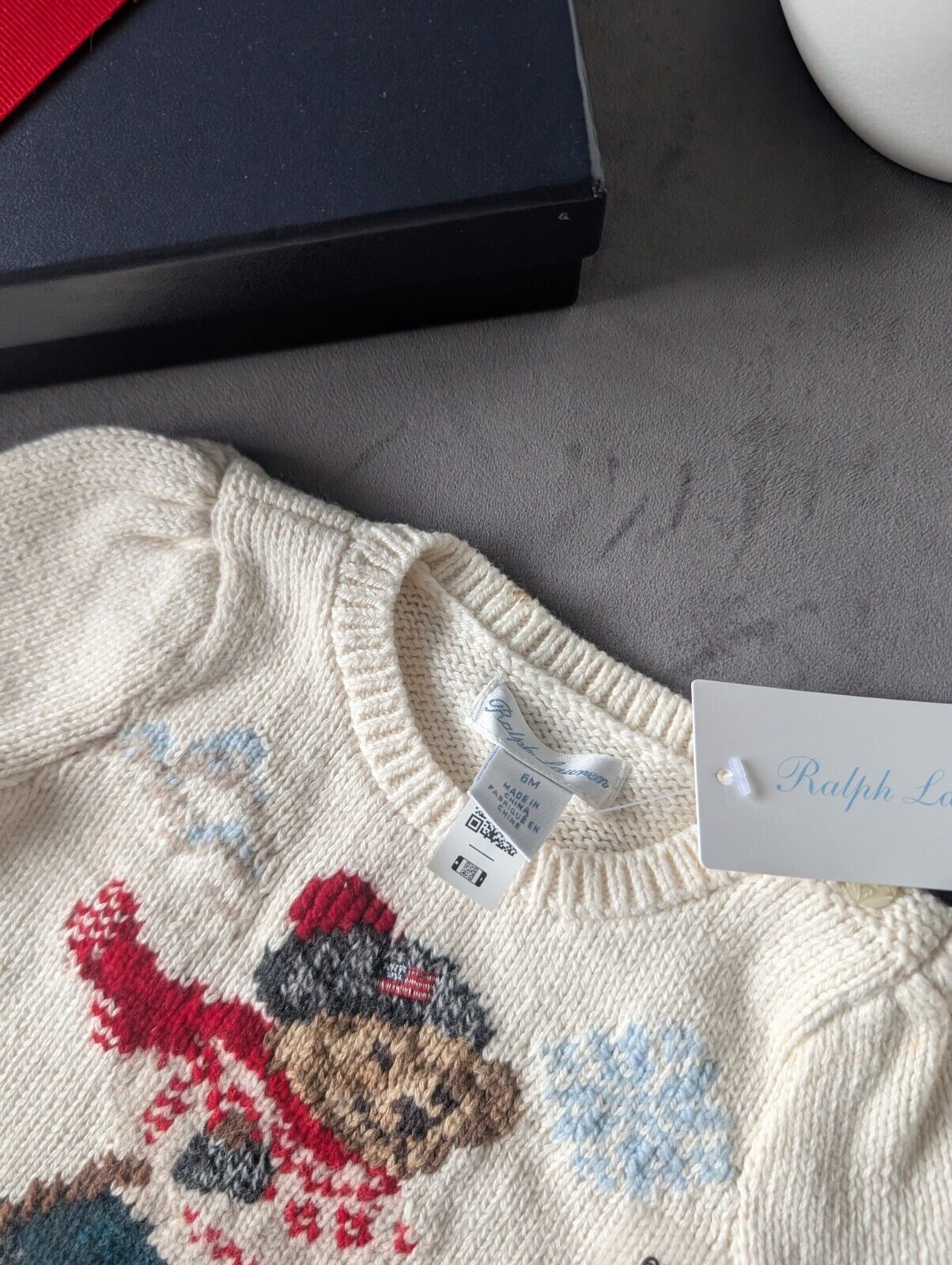 New Adorable Ralph Lauren Baby Girls Bear Ivory Jumper Gift Rrp £120 3-6m  Ski