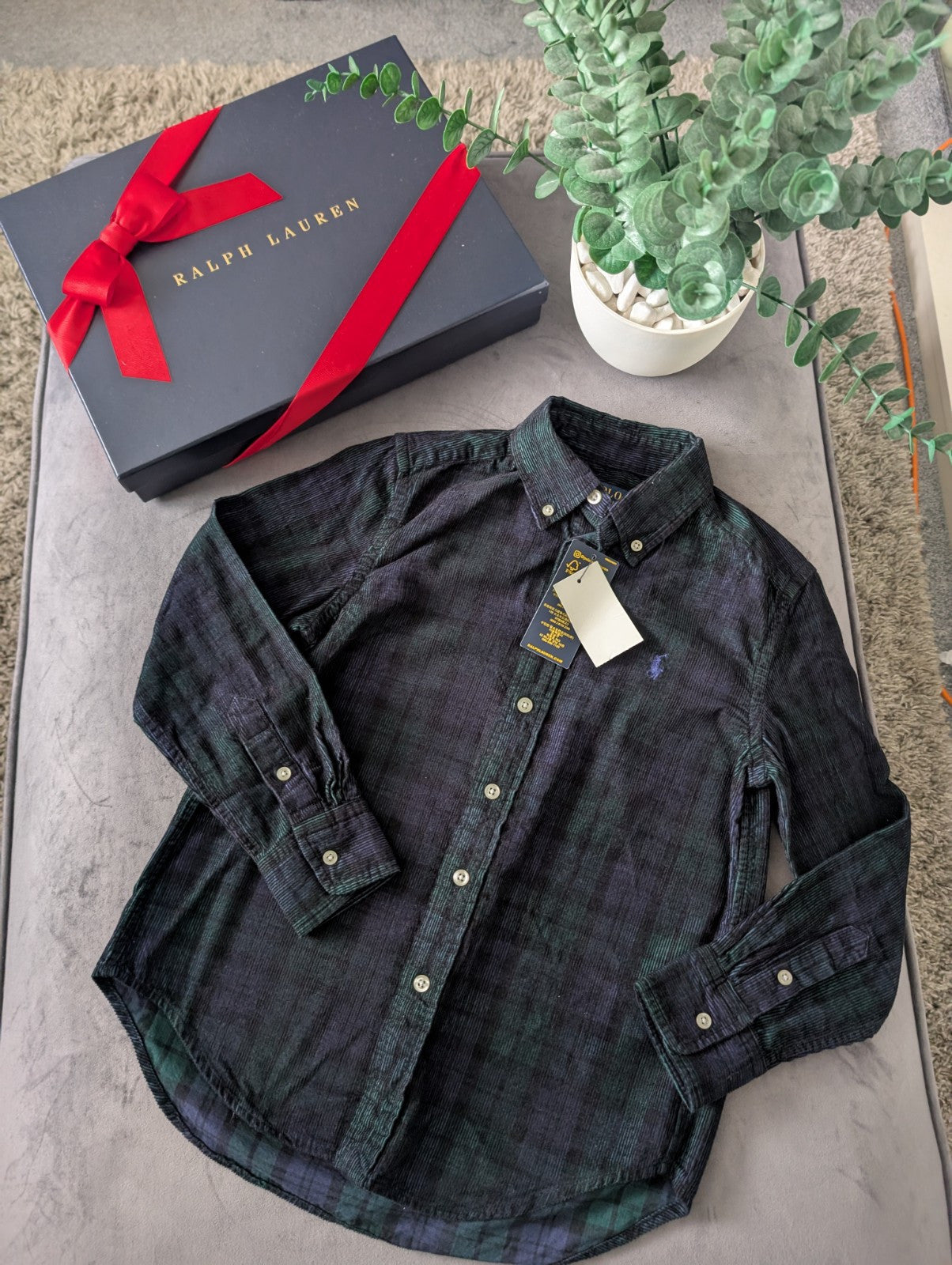 New Ralph Lauren Green Black Check Boys Shirt Smart Occasion Age 8 Yrs Corduroy