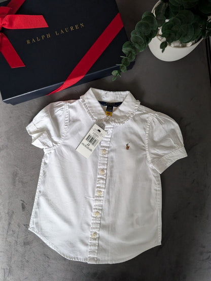 New Stunning Ralph Lauren Girls Collared White Plain Shirt Occasion Age 4 Smart