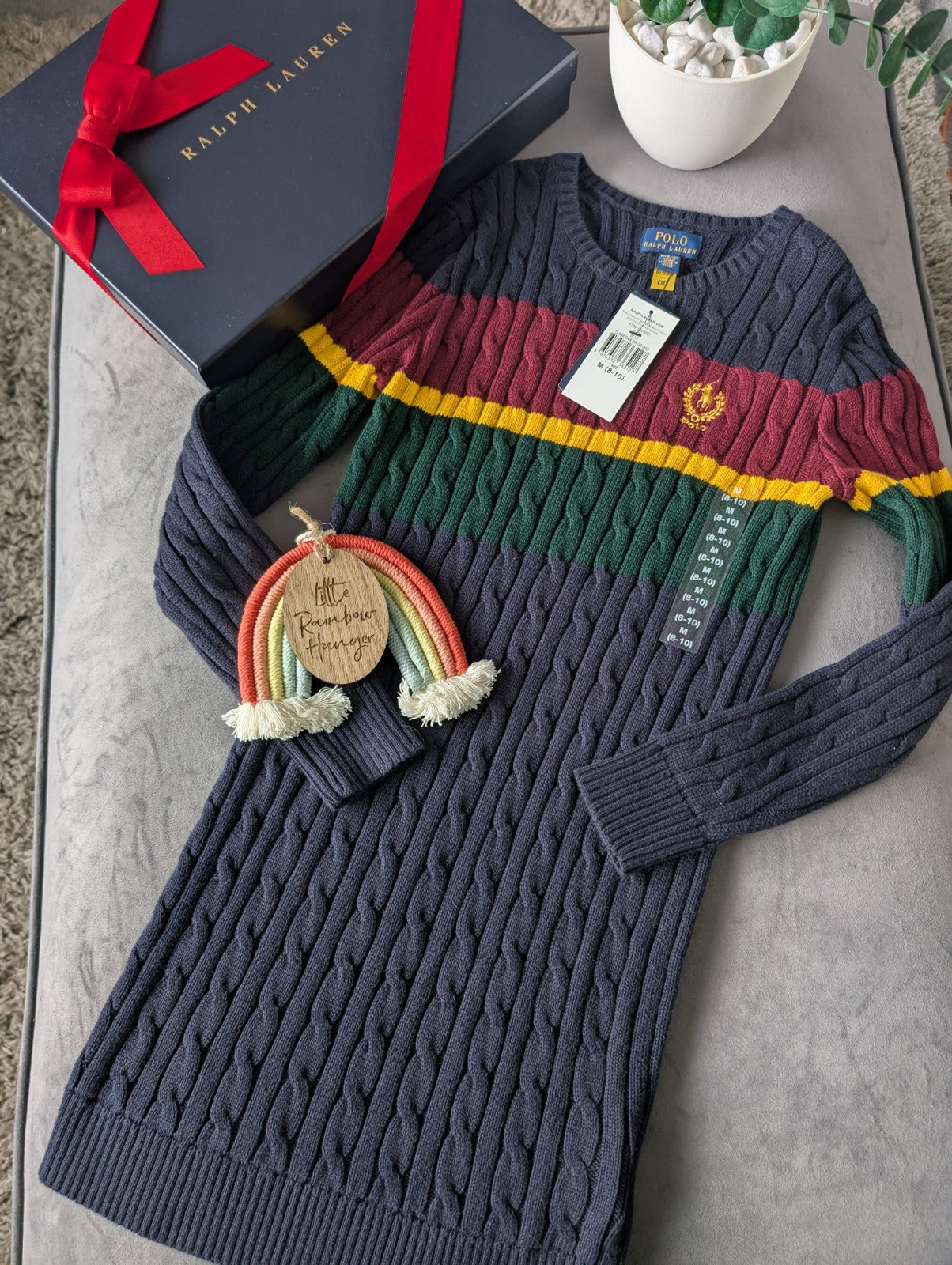 New Ralph Lauren Girls Stripe Cable Knit Jumper Dress Gift RRP £149 8-10yrs