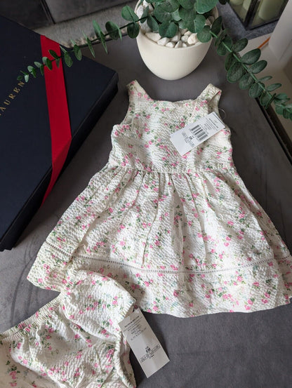 New Ralph Lauren Baby Girls Seersucker Floral Dress Occasion Pretty 6m pretty Gift