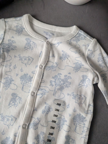 New Ralph Lauren Baby Girls Blue Floral Dainty All In One Babygrow Gift 3m