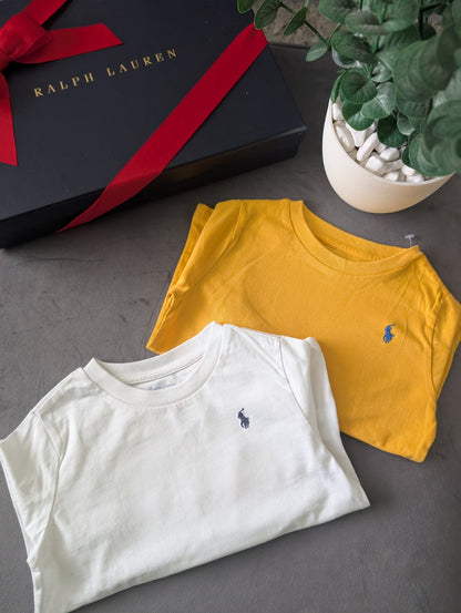 Ralph lauren baby boys t-shirt 18m Yellow White X 2 Pony Logo Long Sleeve Gift