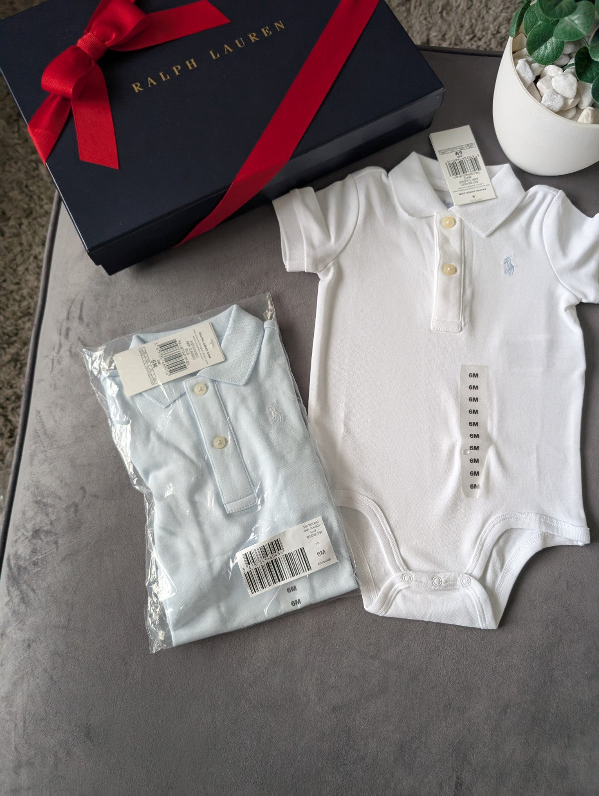 New Ralph Lauren Baby X2 White Blue Polo Logo Vest Collared Logo 3-6m Gift Baby