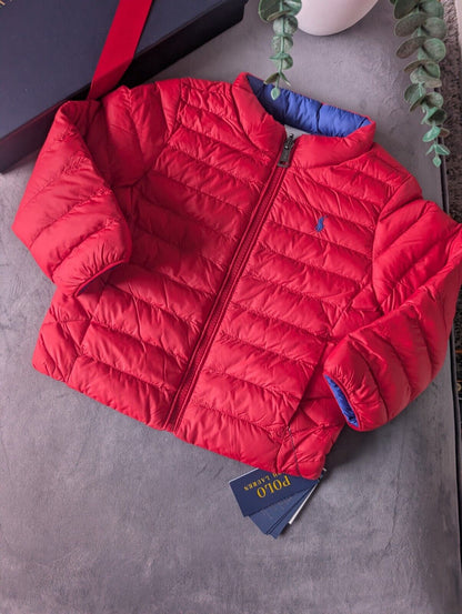 New Ralph Lauren Boys P-Layer 2 Reversible Jacket Coat Red Blue All Weather 3yrs