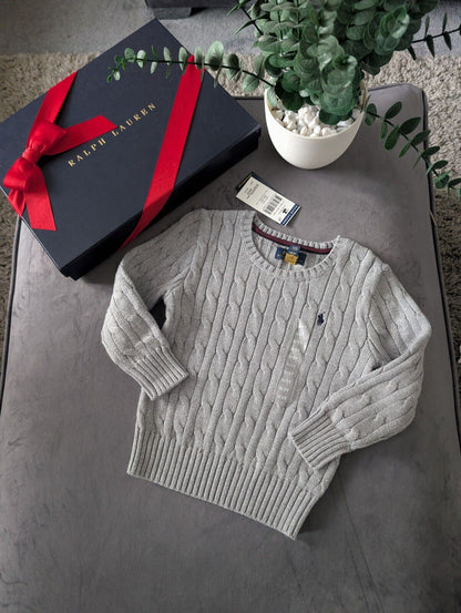 New Boys Ralph Lauren Grey Cable knit long sleeve jumper Cashmere Blend 5yr Gift