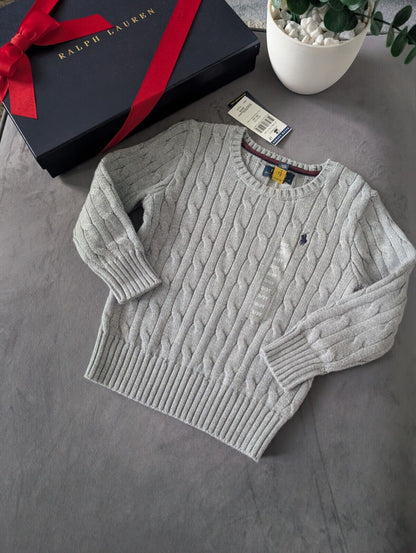 New Boys Ralph Lauren Grey Cable knit long sleeve jumper Cashmere Blend 5yr Gift