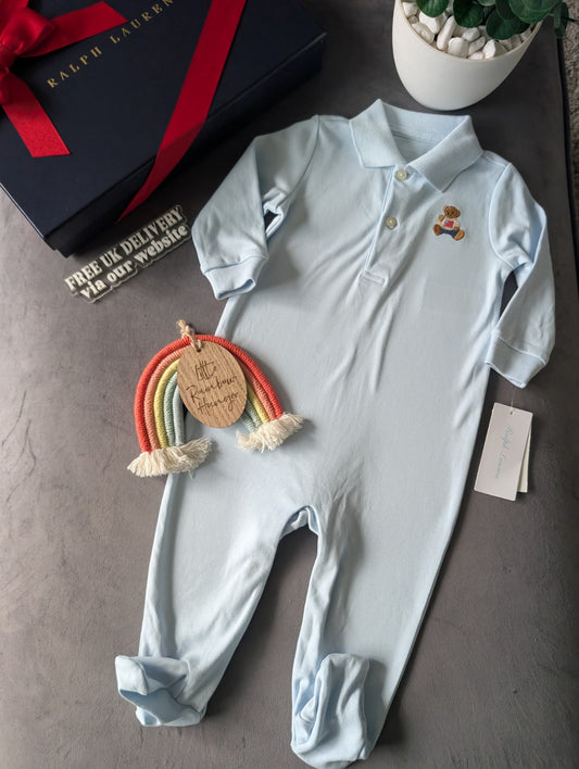 New Ralph Lauren Baby Boys Bear Embroidered All In One Sleep suit Gift 9m £60rrp