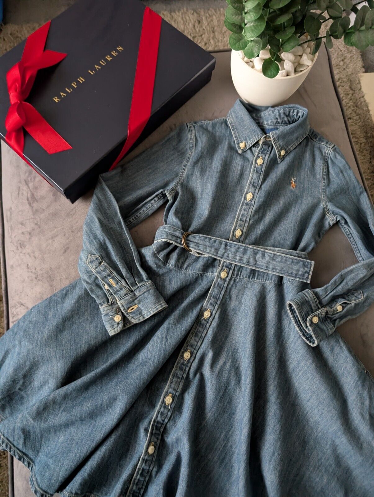 Vgc Ralph Lauren girls denim style shirt dress belted occasion 6 Yrs Winter occasion