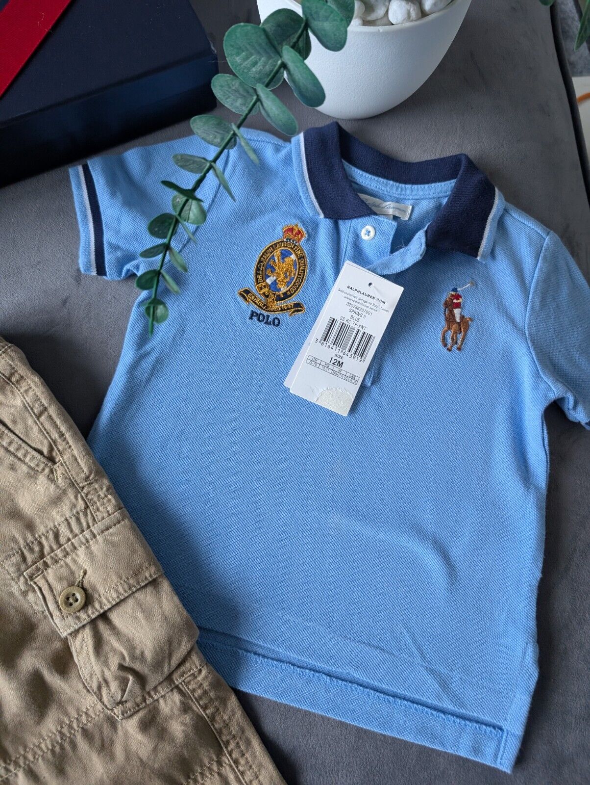 New adorable Ralph Lauren boys Polo Shirt Blue  + Chino Trousers Age 12m Gift